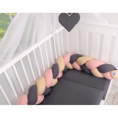 Punutud voodipehmendus 180 cm, beež/antratsiit/pastell roosa