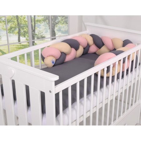 Punutud voodipehmendus 180 cm, beež/antratsiit/pastell roosa