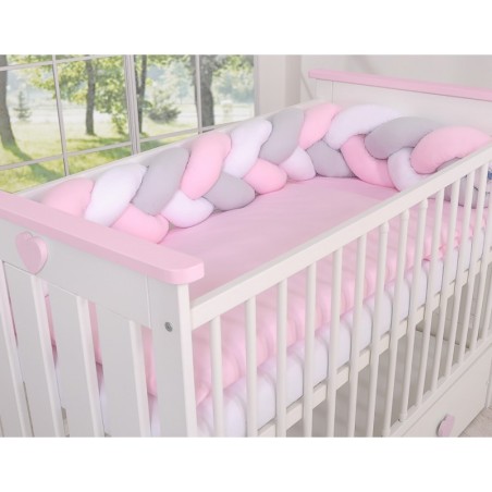 Punutud voodipehmendus 180 cm, valge/hall/roosa