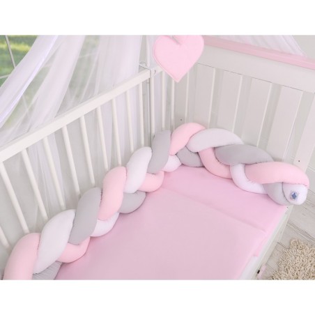 Punutud voodipehmendus 180 cm, valge/hall/roosa