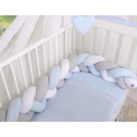 Punutud voodipehmendus 180 cm, valge/hall/sinine