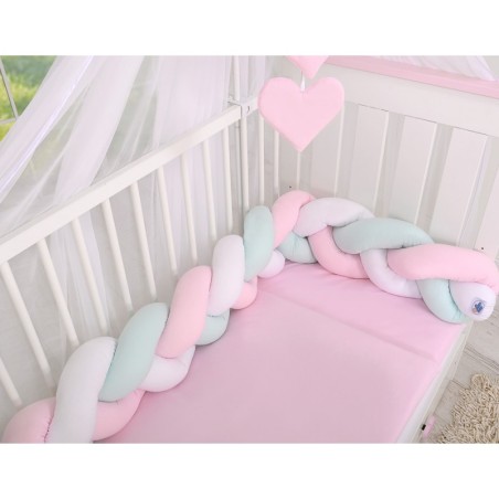 Punutud voodipehmendus 180 cm, valge/roosa/mint