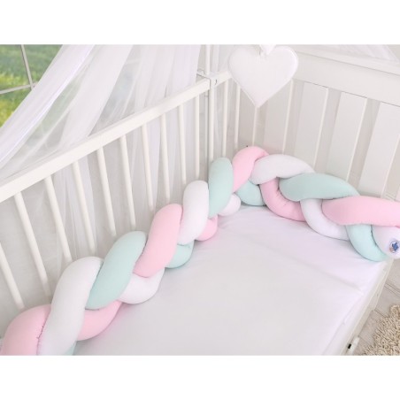 Punutud voodipehmendus 180 cm, valge/roosa/mint