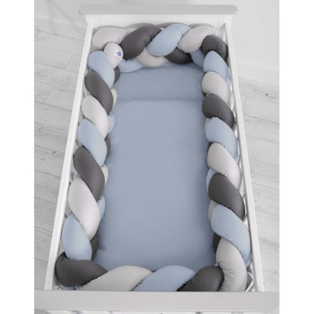 Punutud voodipehmendus XXL 360 cm, pastell sinine/hall/antratsiit