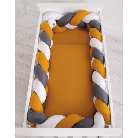 Punutud voodipehmendus XXL 360 cm, sinepikollane/valge/antratsiit