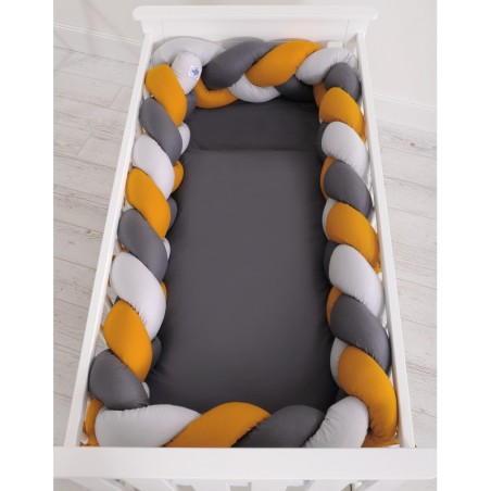 punutud voodipehmendus XXL 360 cm, sinepikollane/hall/antratsiit