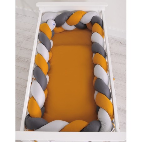 punutud voodipehmendus XXL 360 cm, sinepikollane/hall/antratsiit