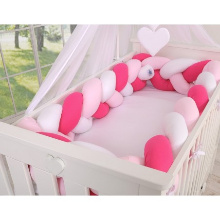 Punutud voodipehmendus XXL 360 cm, valge/roosa/tumeroosa