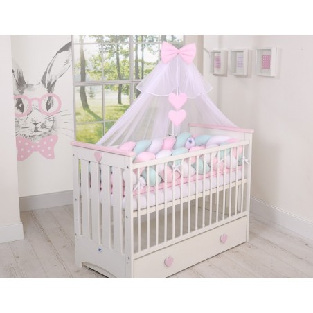 Punutud voodipehmendus XXL 360 cm, valge/mint/roosa