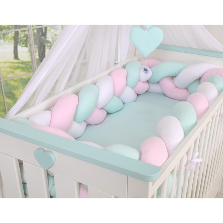 Punutud voodipehmendus XXL 360 cm, valge/mint/roosa