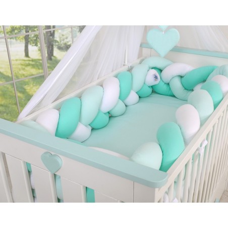 Punutud voodipehmendus XXL 360 cm, valge/mint