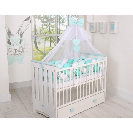 Punutud voodipehmendus XXL 360 cm, valge/mint