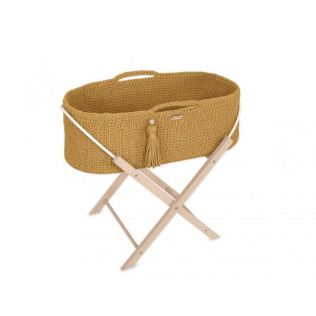 Heegeldatud beebihäll korv Boho jalgadega, kollane