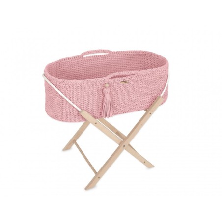 Heegeldatud beebihäll korv Boho jalgadega, roosa