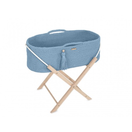 Heegeldatud beebihäll korv Boho jalgadega, sinine