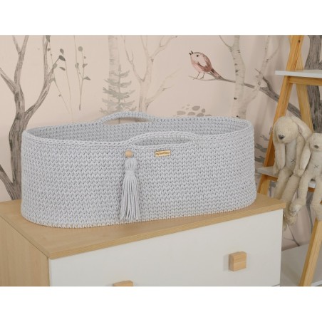 Heegeldatud beebihäll korv Boho, helehall