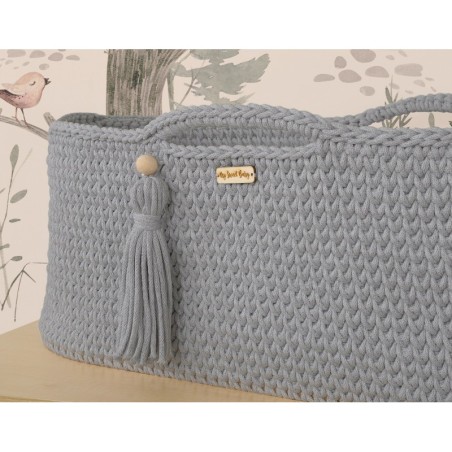 Heegeldatud beebihäll korv Boho, tumehall