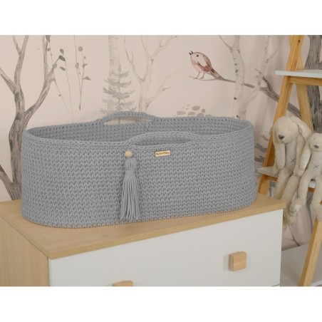 Heegeldatud beebihäll korv Boho, tumehall