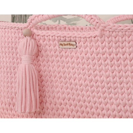 Heegeldatud beebihäll korv Boho, roosa