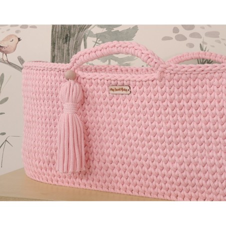 Heegeldatud beebihäll korv Boho, roosa