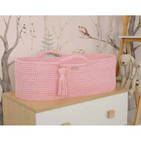 Heegeldatud beebihäll korv Boho, roosa