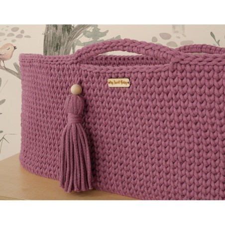 Heegeldatud beebihäll korv Boho, pastel violet