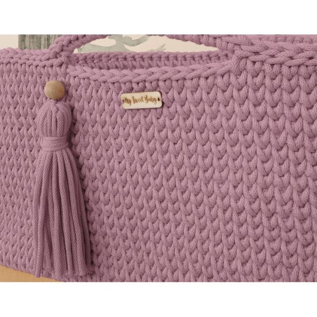 Heegeldatud beebihäll korv Boho, lavender