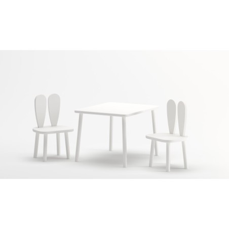 Laste puidust laua ja toolide komplekt Bunny, valge