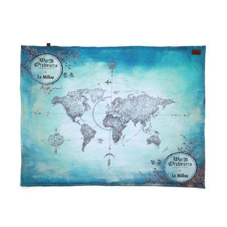 Piknikutekk 145x170 cm WORLD ORCHESTRA - TRUE TURQUOISE VINTAGE MAP