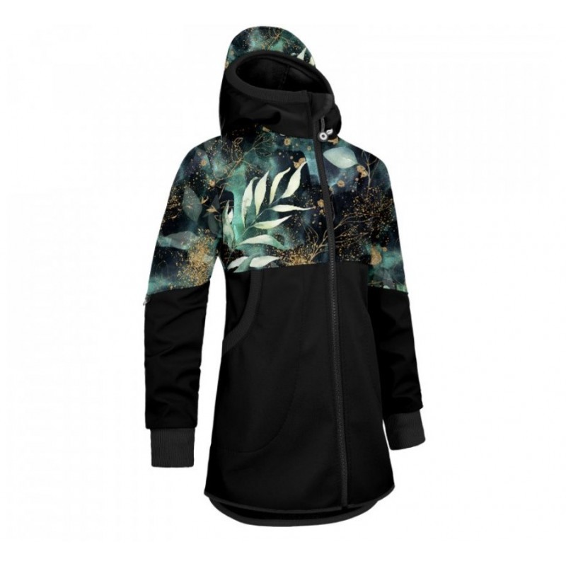 Laste softshell mantel fliisvoodriga, black/leaves