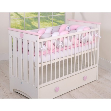 Punutud voodipehmendus XXL 360 cm, roosa/valge/hall