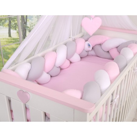 Punutud voodipehmendus XXL 360 cm, roosa/valge/hall