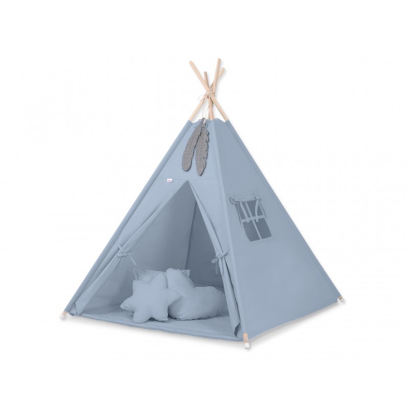 Tipi telk aluse ja patjadega + suled, pastell sinine