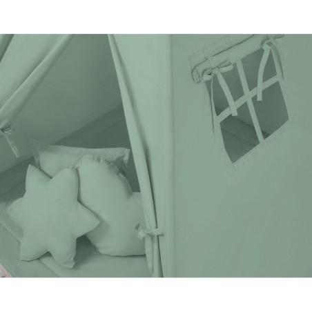 Tipi telk aluse ja patjadega + suled, pastell roheline