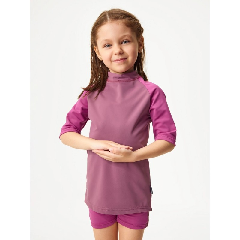 Laste T-särk UV-kaitsega 50+, tume vanaroosa