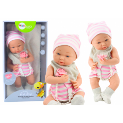 Valgetes ja roosades riietes beebinukk, müts,...