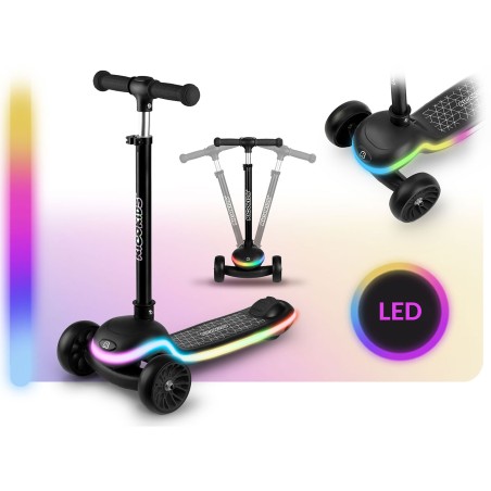 Ricokids Leddi kolmerattaline LED tasakaaluliikur tõukeratas lastele - must