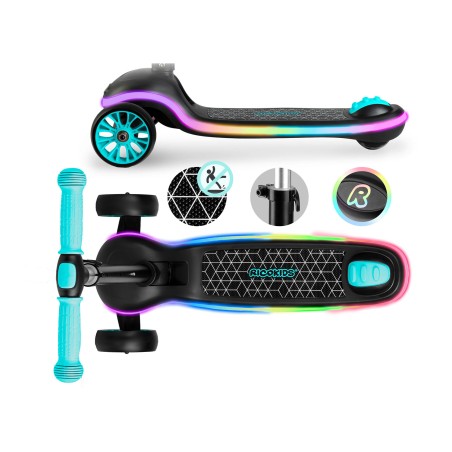 Ricokids Leddi kolmerattaline LED tasakaaluliikur tõukeratas lastele - must ja türkiissinine