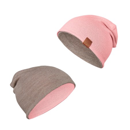 Meriino kahepoolne müts, pruun/roosa
