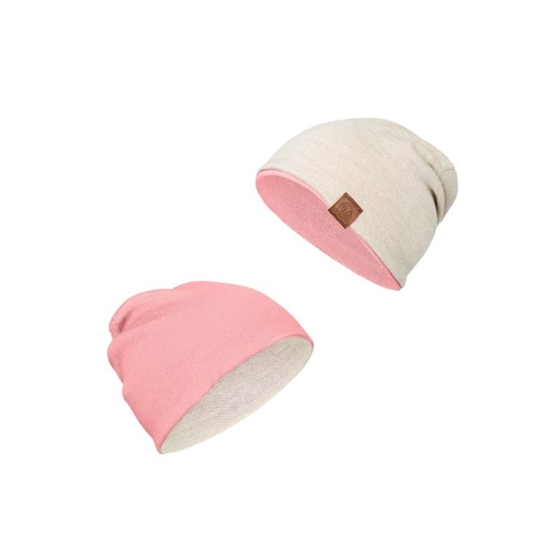 Meriino kahepoolne müts, beež/roosa