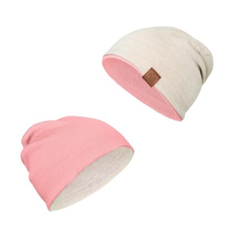 Meriino kahepoolne müts, beež/roosa