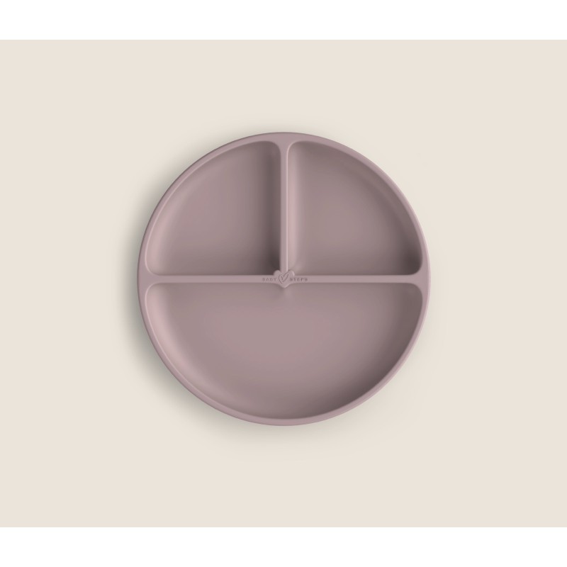 Kolme sektsiooniga laste silikoonist taldrik iminapaga, pastell roosa