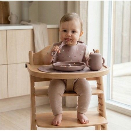 Kolme sektsiooniga laste silikoonist taldrik iminapaga, pastell roosa