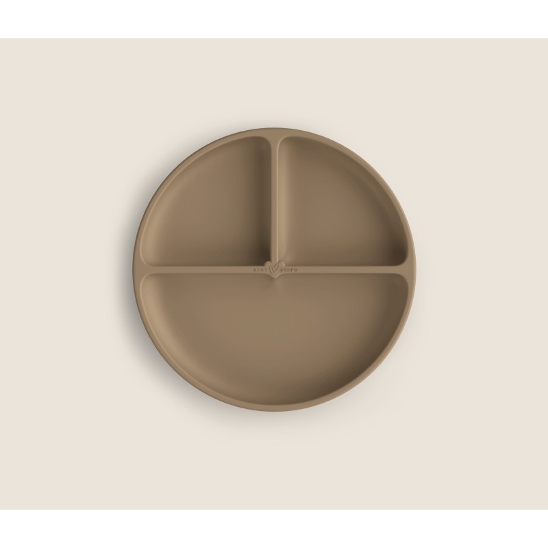 Kolme sektsiooniga laste silikoonist taldrik iminapaga, naturaalne