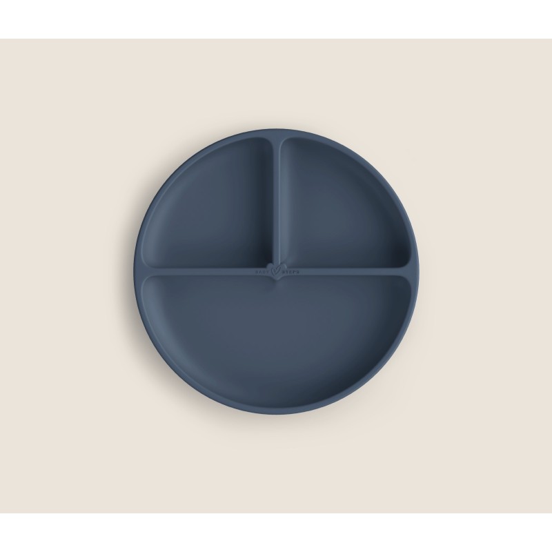 Kolme sektsiooniga laste silikoonist taldrik iminapaga, tumesinine