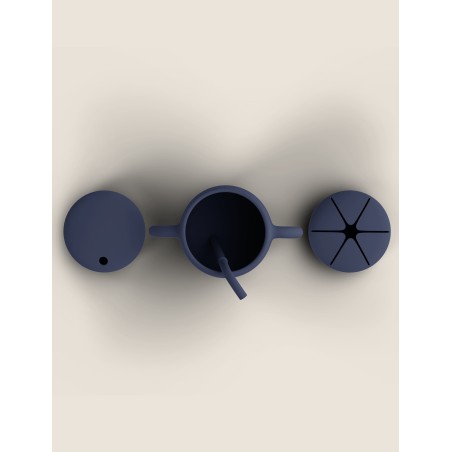 Silikoonist laste joogitass snäkitops 2in1, tumesinine