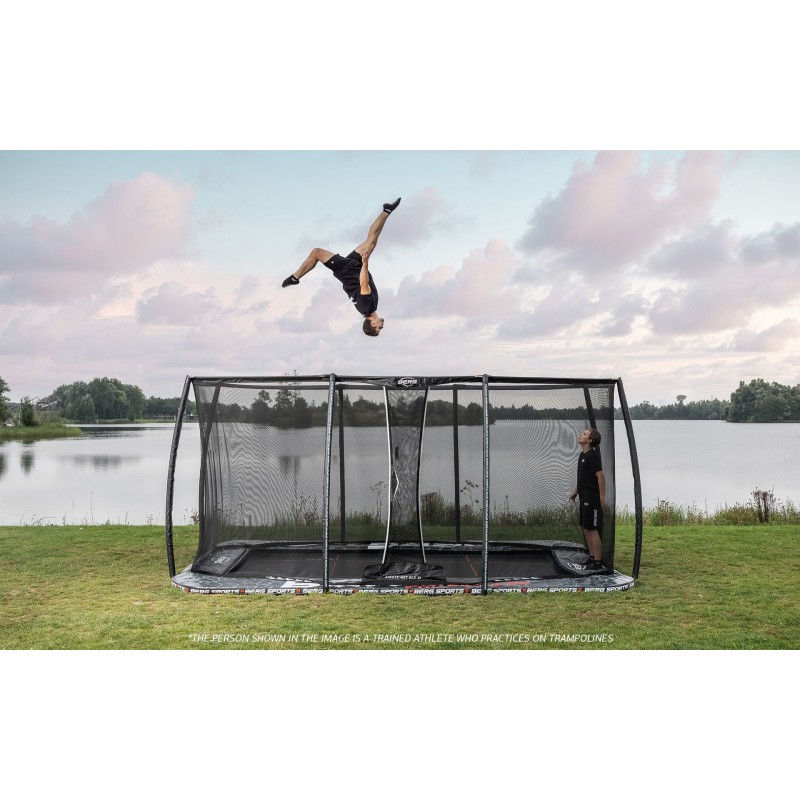 Kandiline maasisene batuut BERG SPORTS Ultim Pro Bouncer FlatGround 500, hall, turvavõrguga XL