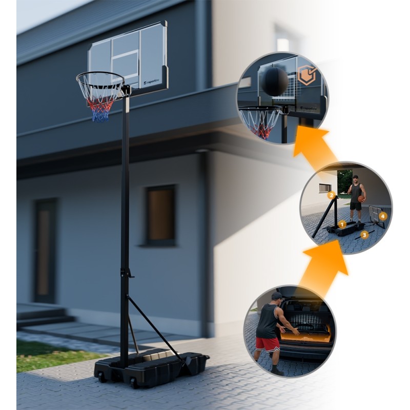 Korvpallirõngas inSPORTline Tifton, kokkupandav, reguleeritava kõrgusega 225–305 cm