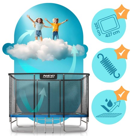 Ristkülikukujuline aiabatuut 427 x 305 cm, välisvõrguga ja redeliga, Neo-Sport