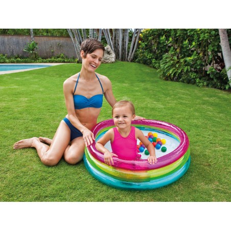 Täispuhutav mänguaed pallidega, INTEX, 86 x 25 cm, roosa/kollane/sinine